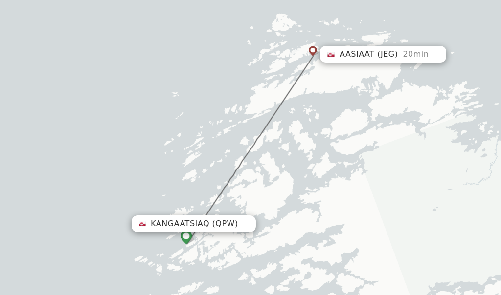 Flights from Kangaatsiaq to Aasiaat route map