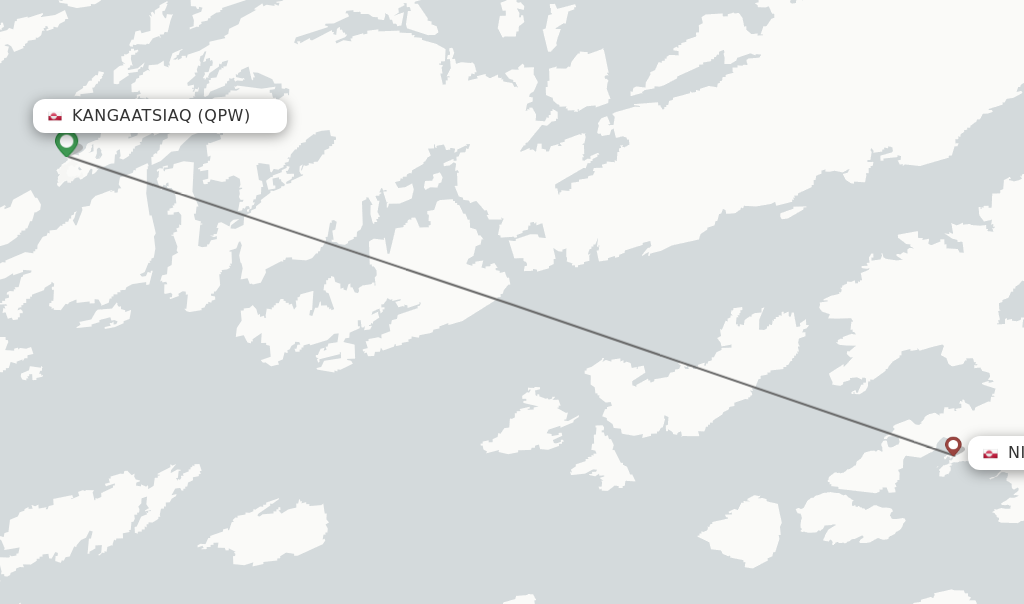 Flights from Kangaatsiaq to Niaqornaarsuk route map