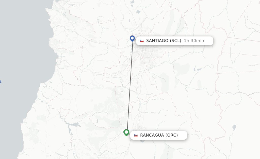 Flights from Rancagua to Santiago route map