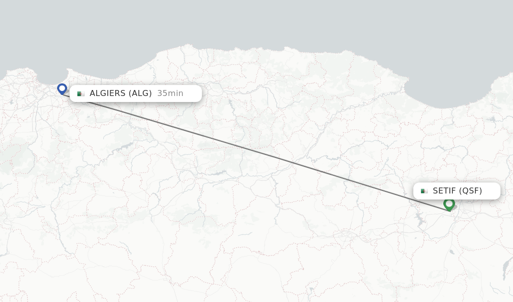 Flights from Setif to Algiers route map
