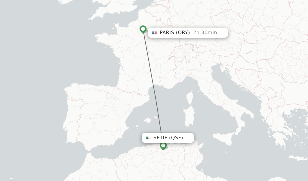 Flights from Setif to Paris route map