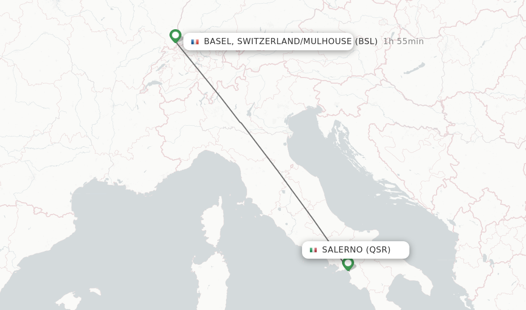 Flights from Basel, Switzerland/Mulhouse to Salerno route map