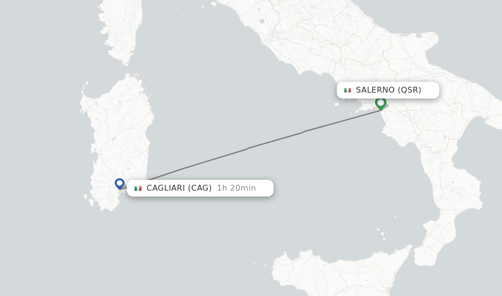 Flights from Cagliari to Salerno route map