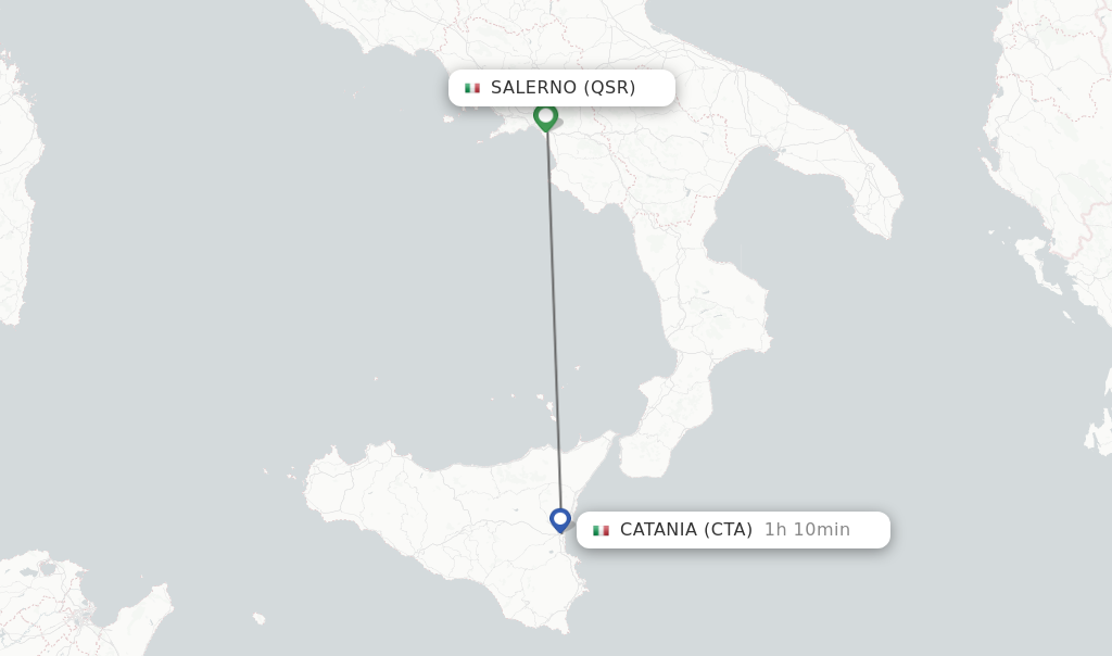 Flights from Salerno to Catania route map