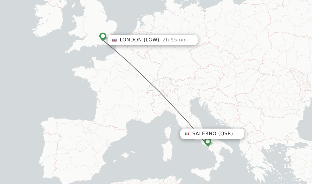 Flights from London to Salerno route map