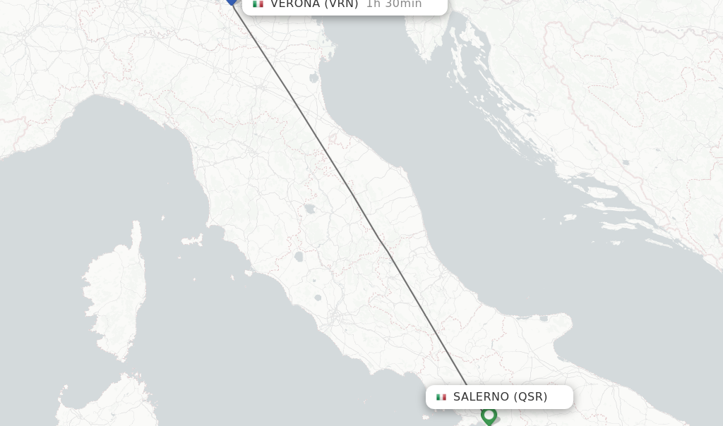 Flights from Verona to Salerno route map
