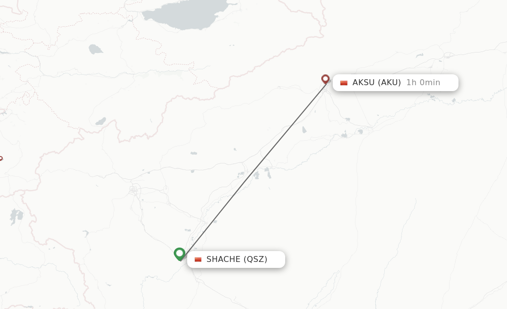 Flights from Shache to Aksu route map