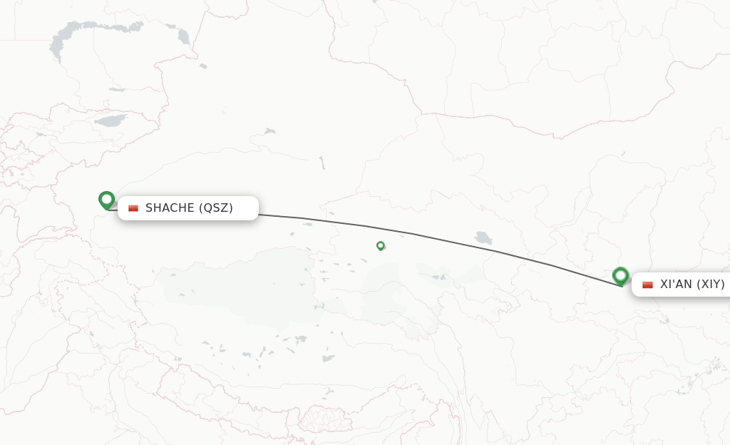 Flights from Shache to Xian route map