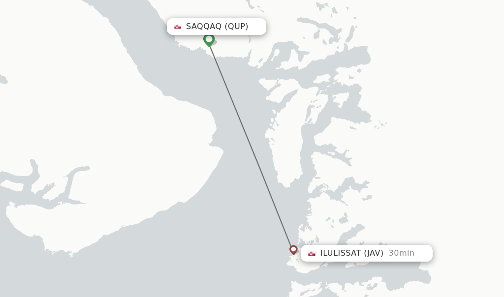 Flights from Saqqaq to Ilulissat route map