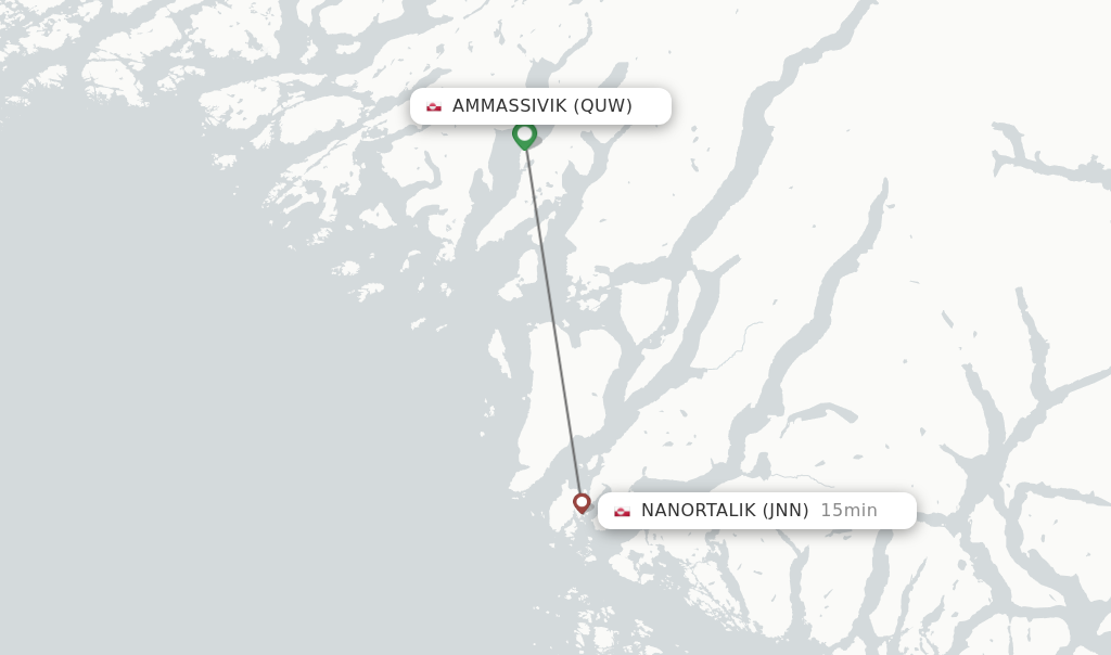 Flights from Ammassivik to Nanortalik route map