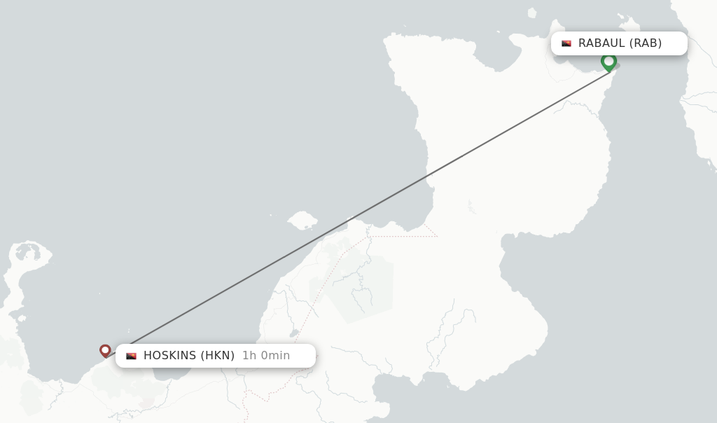 Flights from Rabaul to Hoskins route map