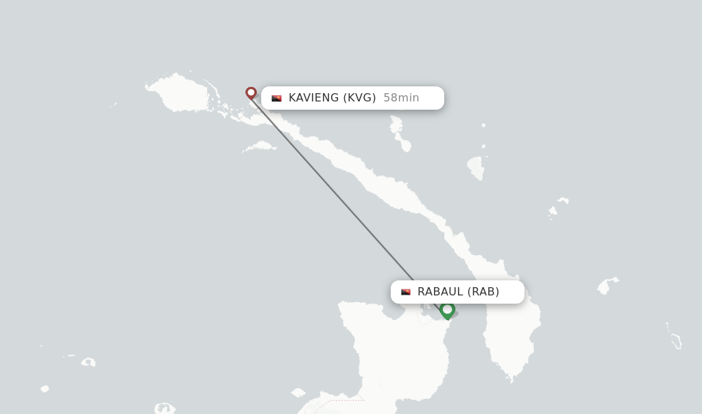 Flights from Rabaul to Kavieng route map