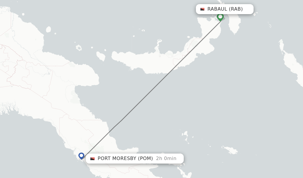 Flights from Rabaul to Port Moresby route map