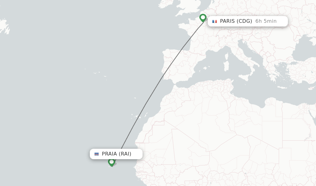 Flights from Paris to Praia route map