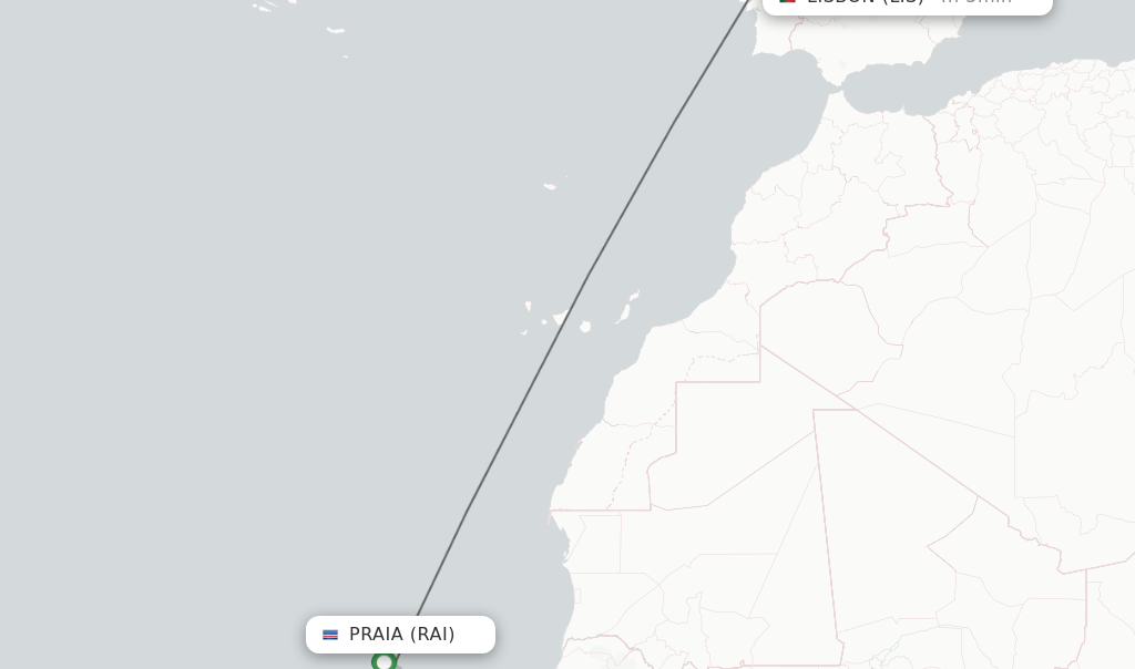 Flights from Praia to Lisbon route map