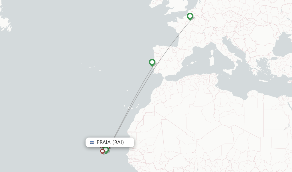 Route map with flights from Praia with Cabo Verde Airlines