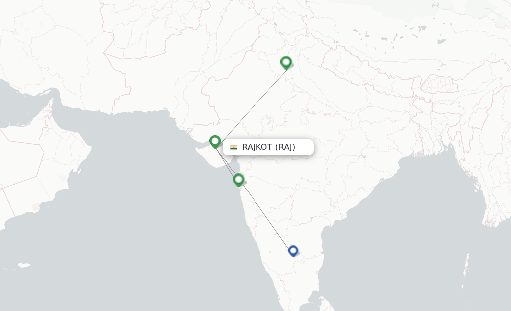 Route map with flights from Rajkot with IndiGo