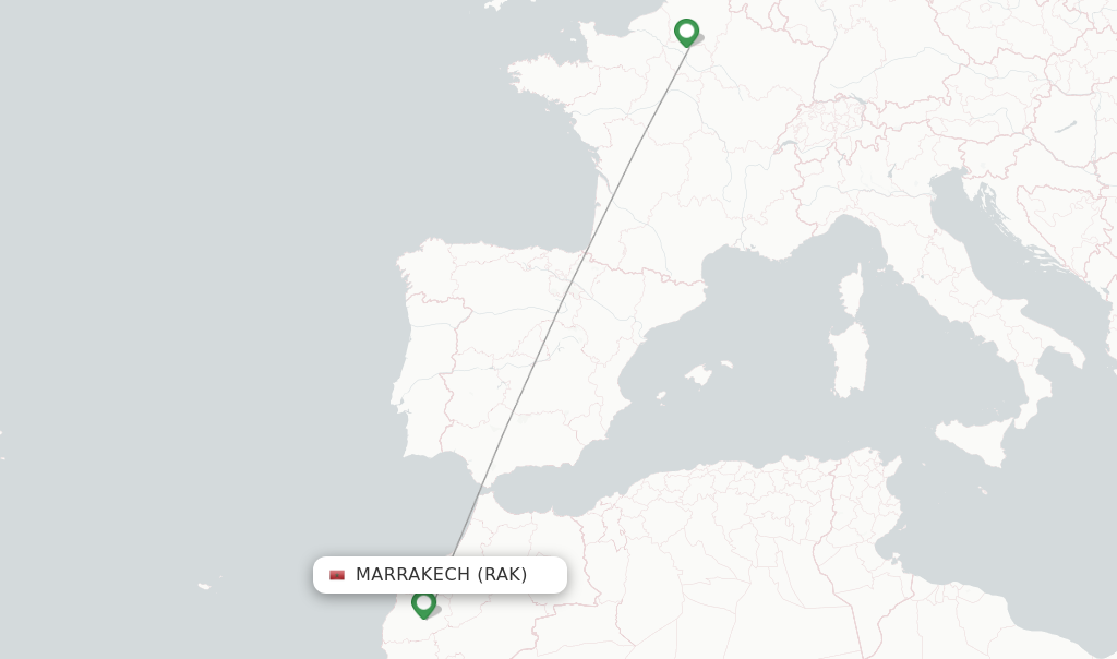 Route map with flights from Marrakech with Air France