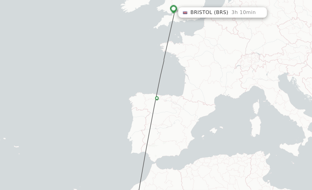 Flights from Marrakech to Bristol route map