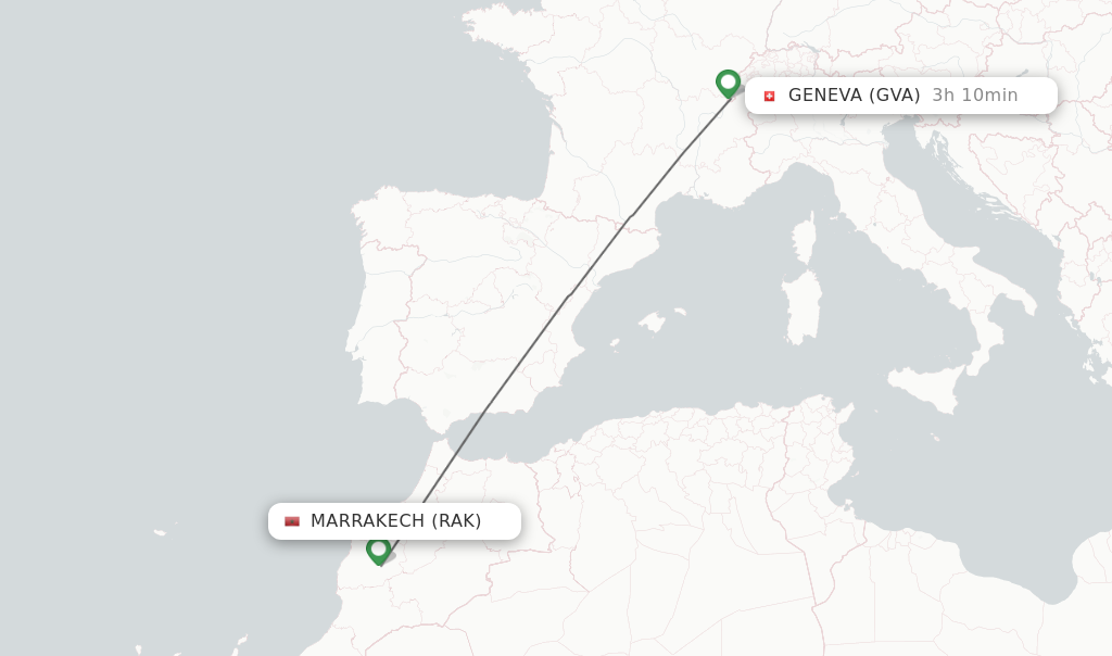 Flights from Marrakech to Geneva route map