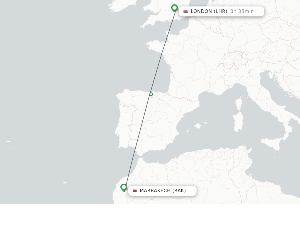 Flights from Marrakech to London route map