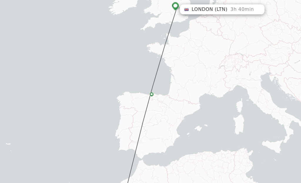 Flights from Marrakech to London route map