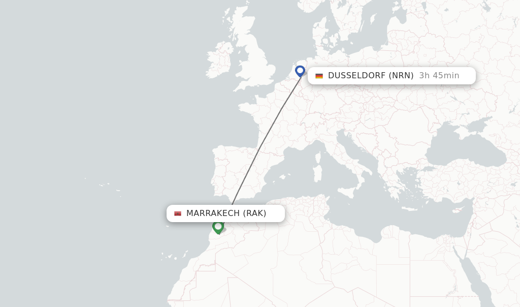 Flights from Marrakech to Dusseldorf route map