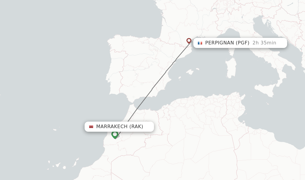 Flights from Marrakech to Perpignan route map