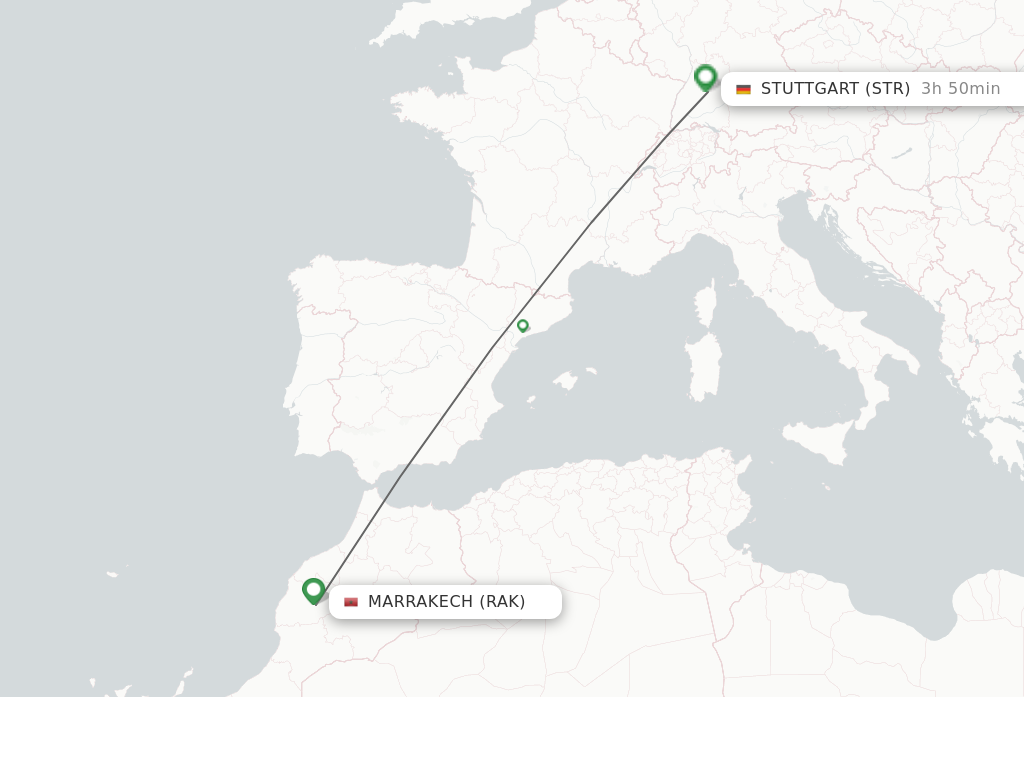 Flights from Marrakech to Stuttgart route map