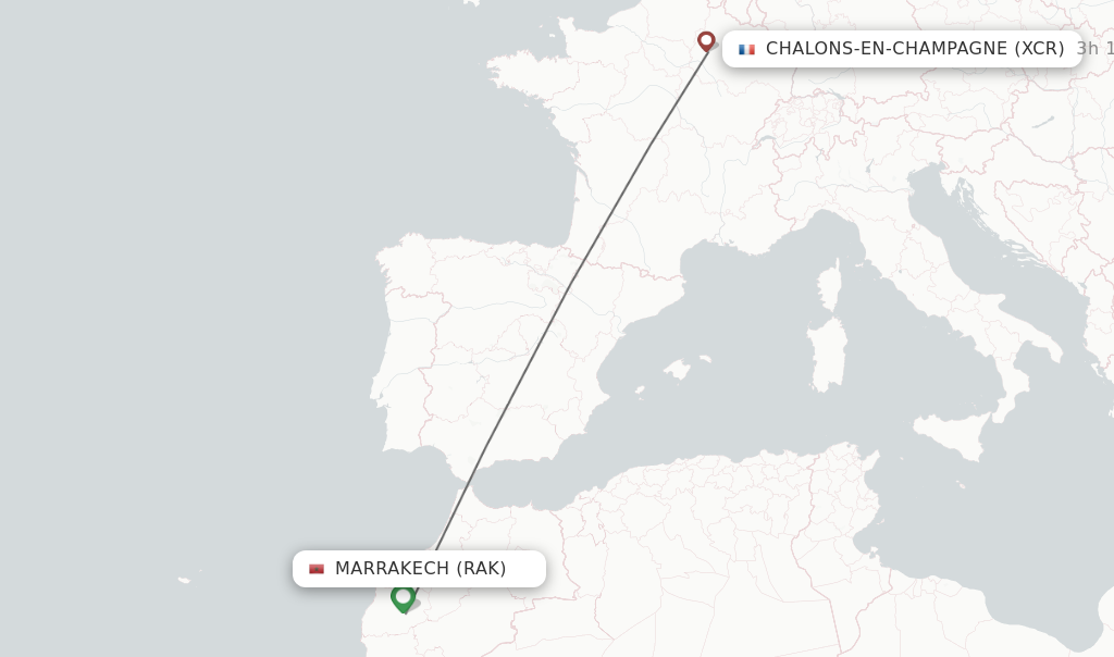 Flights from Marrakech to Chalons-en-Champagne route map