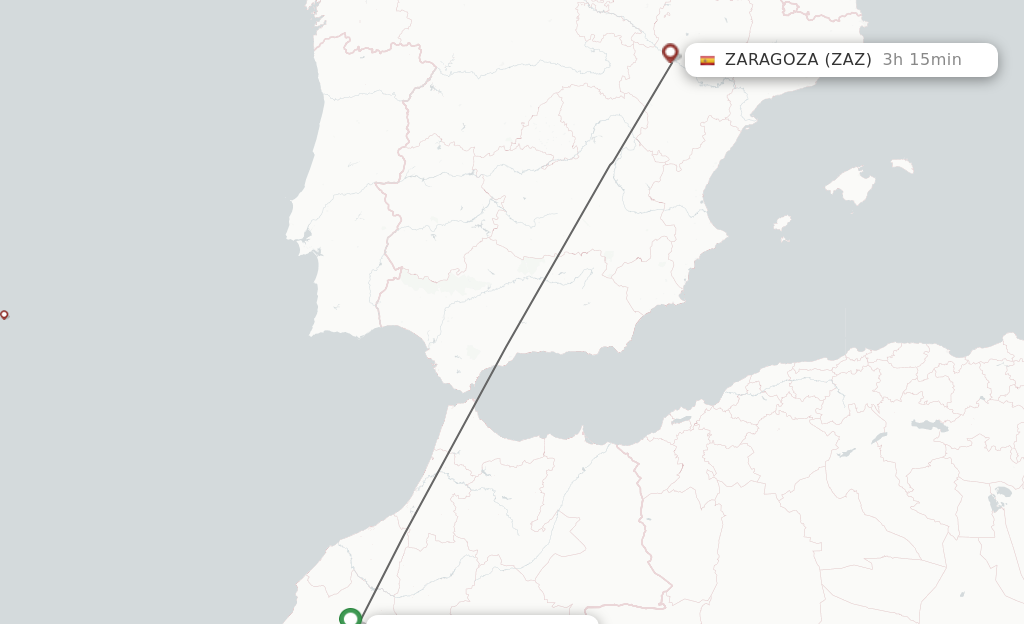 Flights from Marrakech to Zaragoza route map