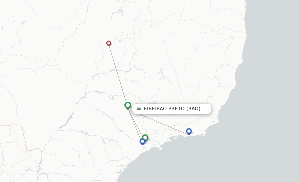 Route map with flights from Ribeirao Preto with Passaredo