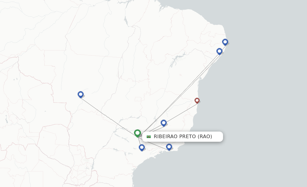 Route map with flights from Ribeirao Preto with Azul