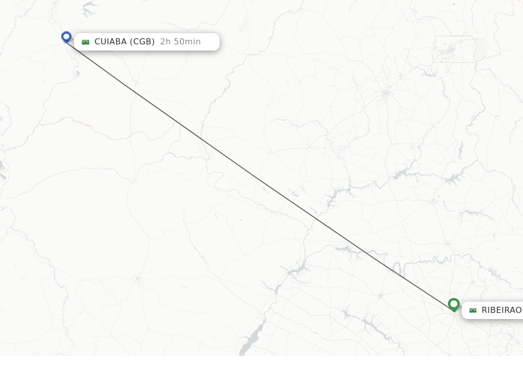 Flights from Ribeirao Preto to Cuiaba route map