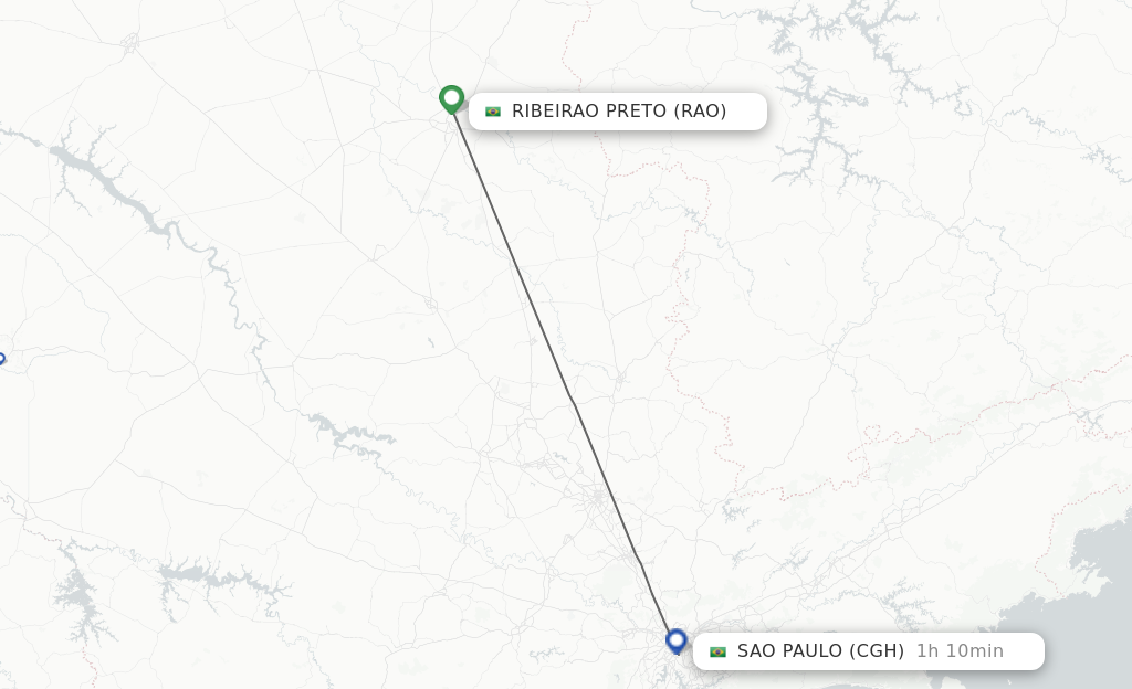 Flights from Ribeirao Preto to Sao Paulo route map