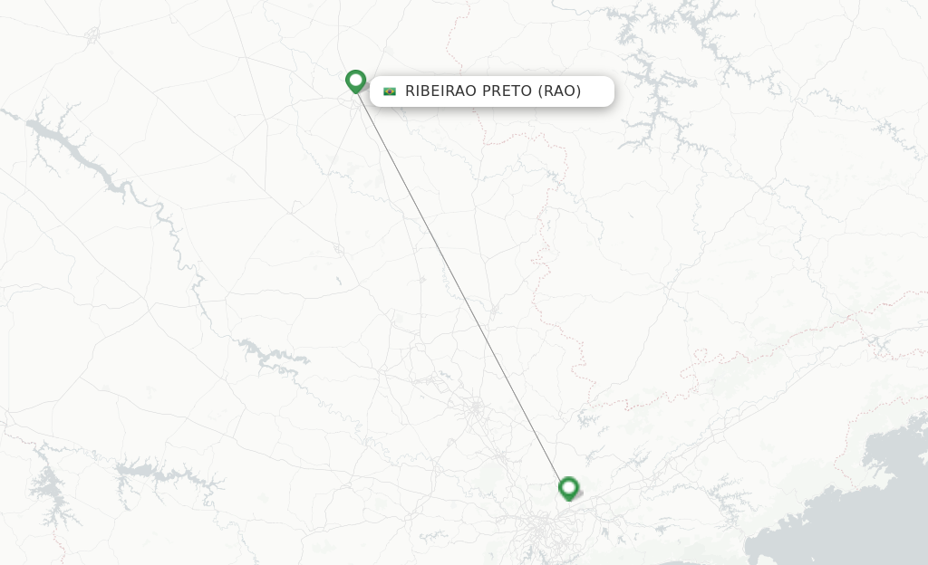 Route map with flights from Ribeirao Preto with Gol