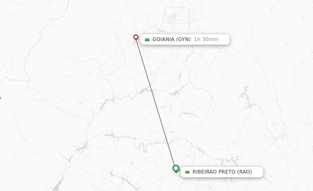 Flights from Ribeirao Preto to Goiania route map