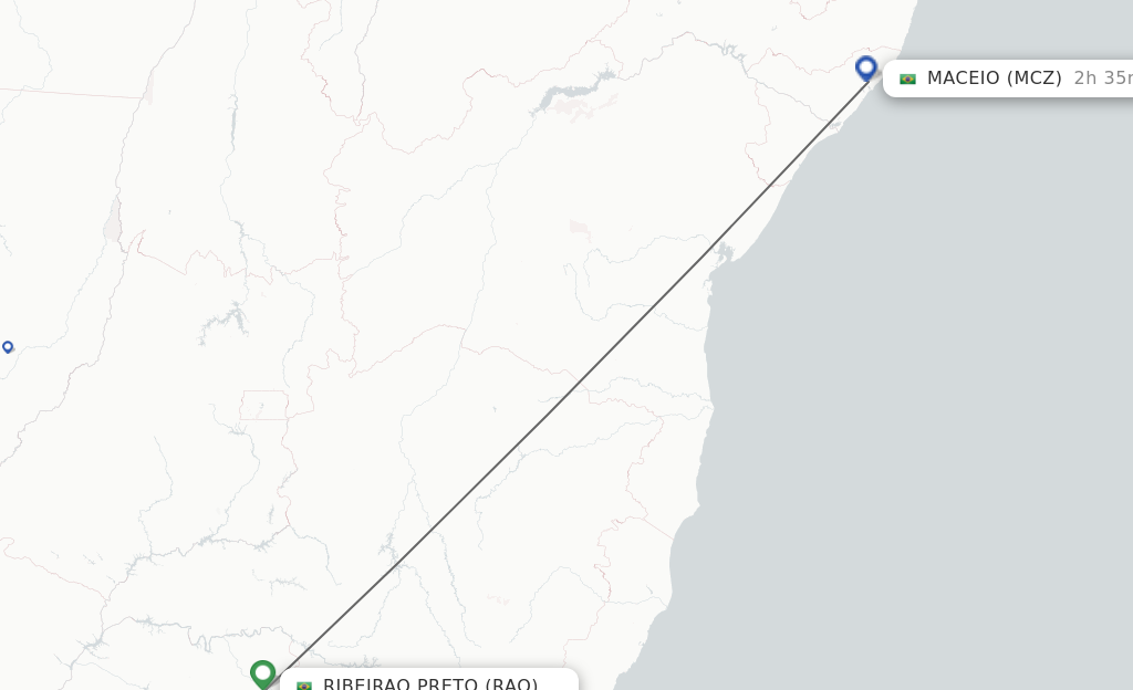 Flights from Ribeirao Preto to Maceio route map