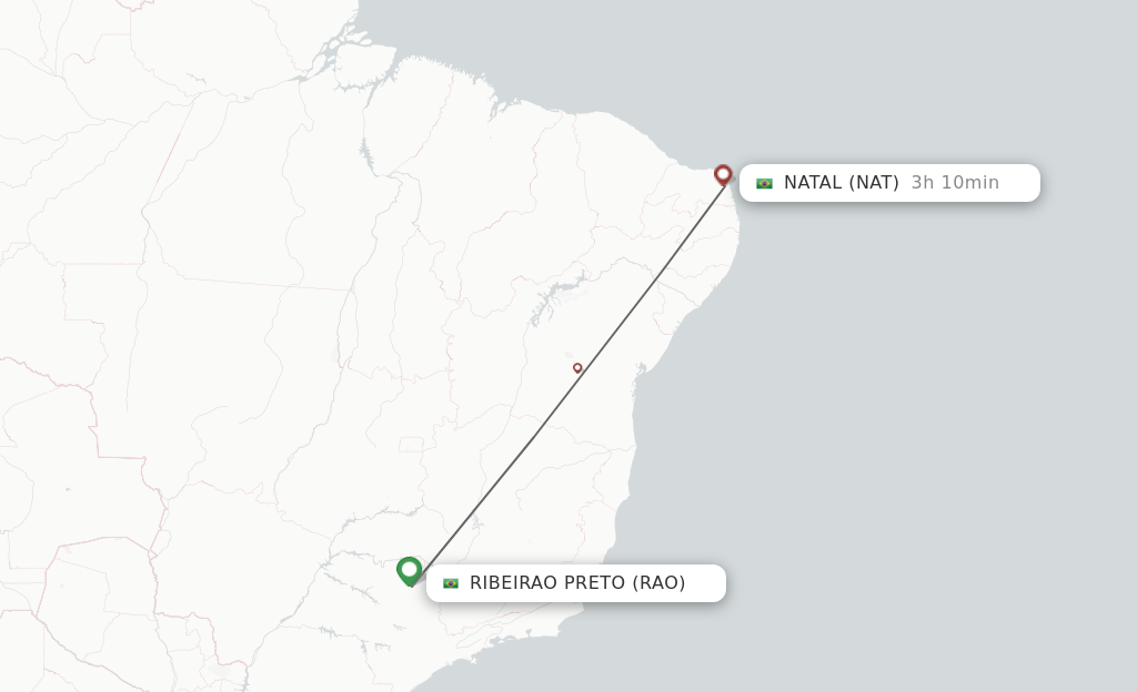 Flights from Ribeirao Preto to Natal route map