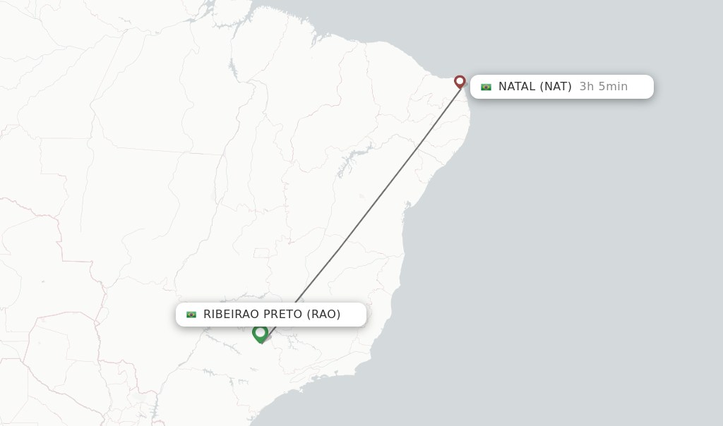 Flights from Ribeirao Preto to Natal route map