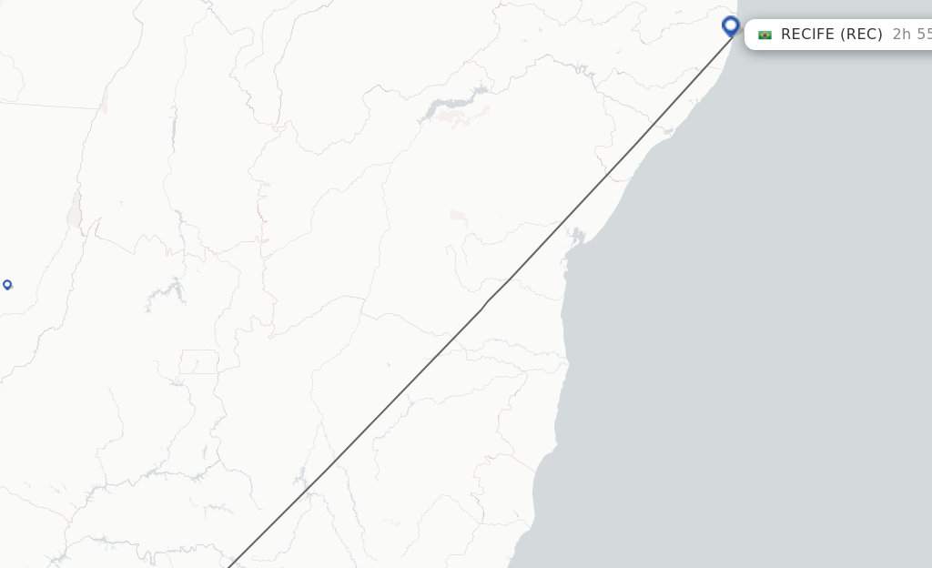 Flights from Ribeirao Preto to Recife route map
