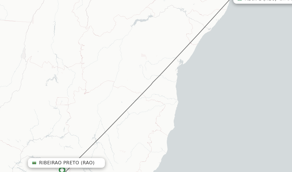 Flights from Ribeirao Preto to Recife route map