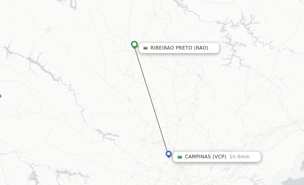 Flights from Ribeirao Preto to Campinas route map
