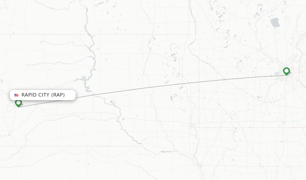 Route map with flights from Rapid City with Delta