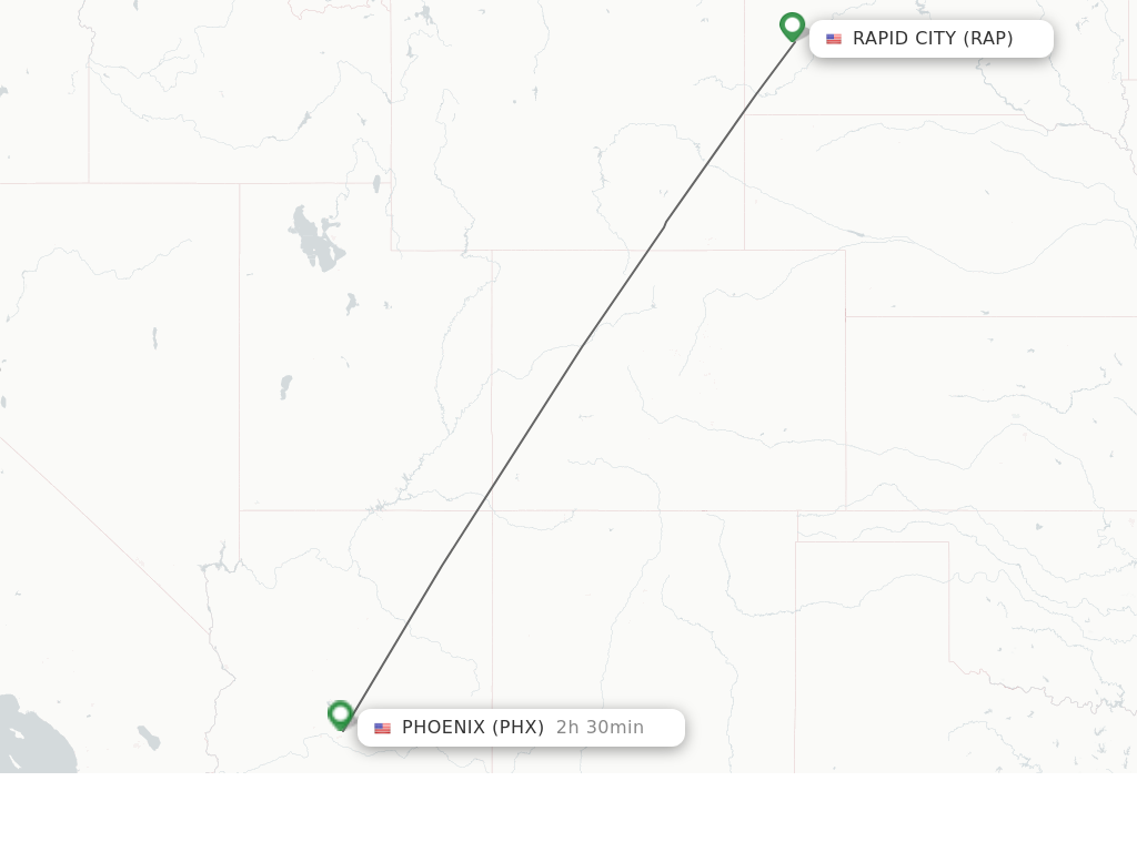 Flights from Rapid City to Phoenix route map