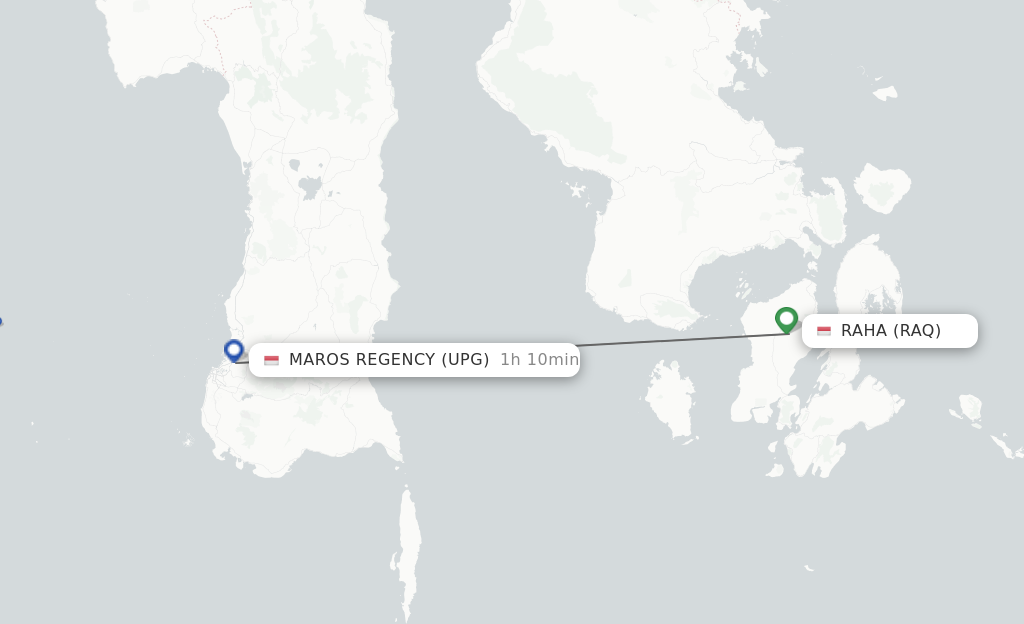 Flights from Raha to Ujung Pandang route map