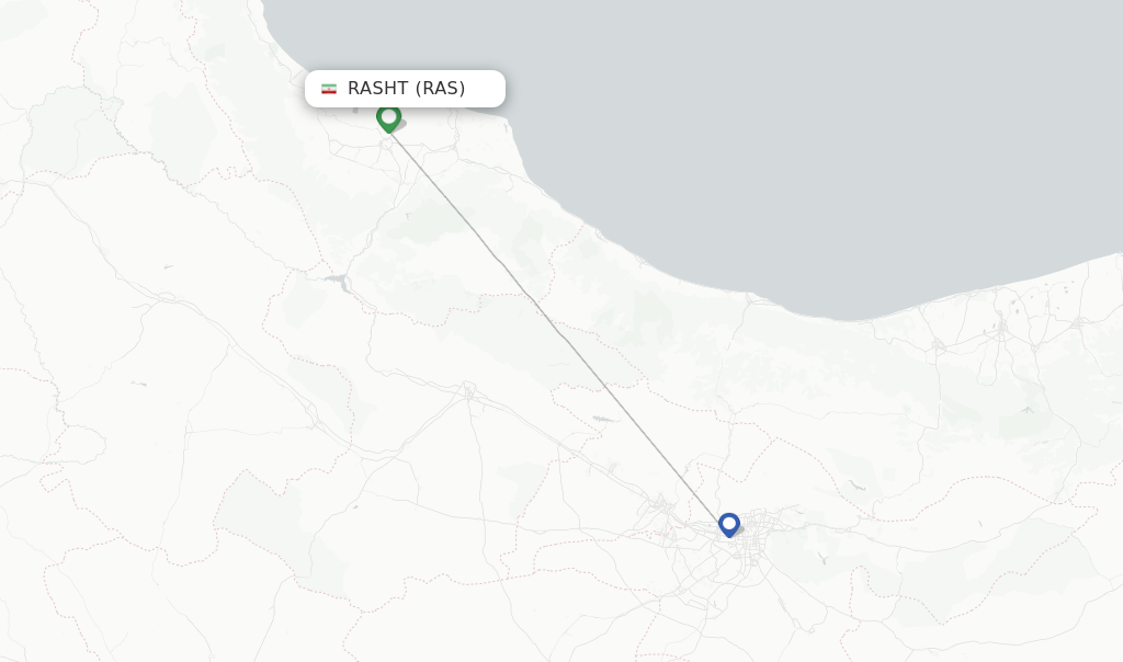Route map with flights from Rasht with Iran Aseman Airlines