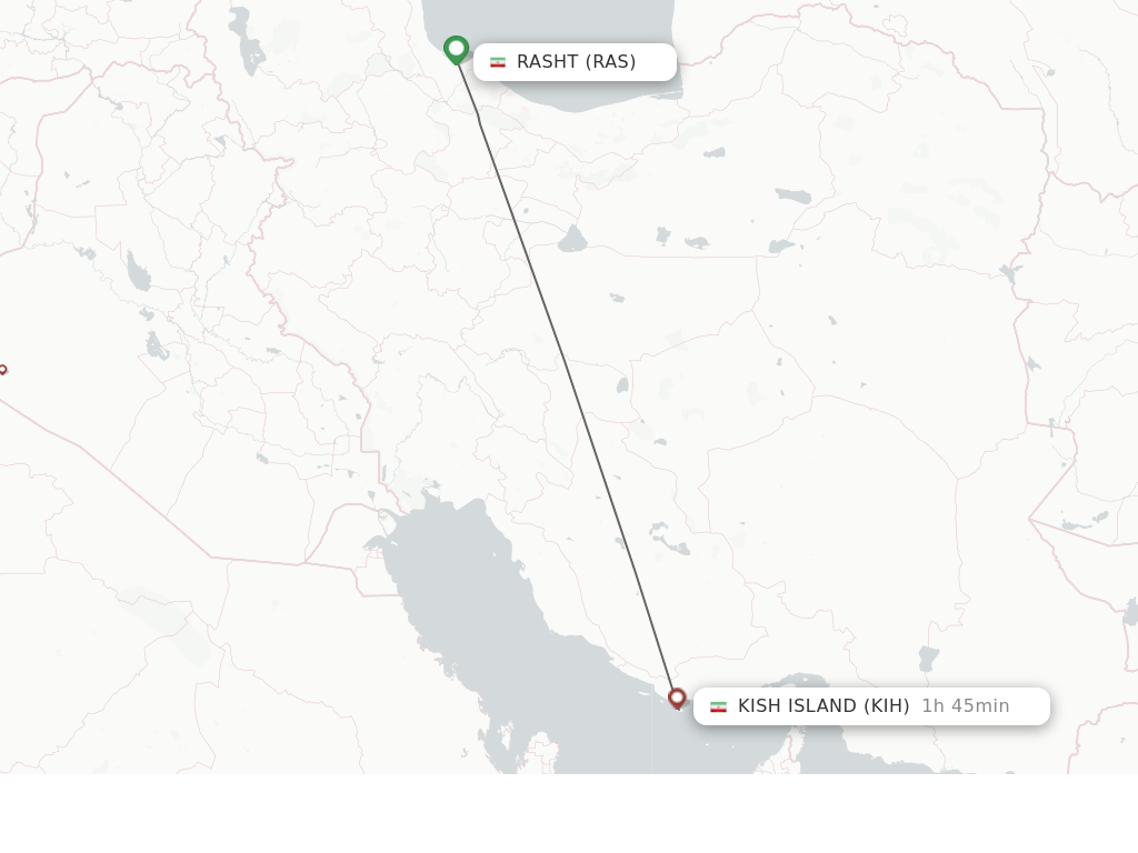 Flights from Rasht to Kish Island route map