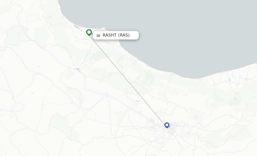 Route map with flights from Rasht with Qeshm Air