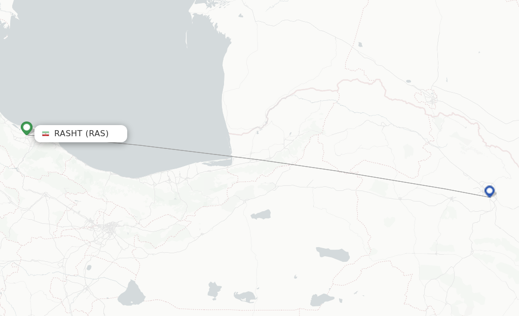Route map with flights from Rasht with ATA Airlines